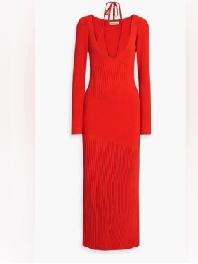NICHOLAS Althea Knit Halter Mixed Rib Midi Dress